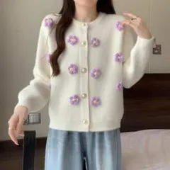 花柄 優しい ニットカーディガン セーター アウター 綺麗め 大きいサイズ