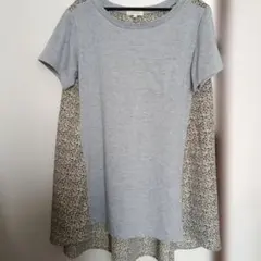 husHusH 半袖 カットソー 花柄 バック切替 グレーのサムネイル