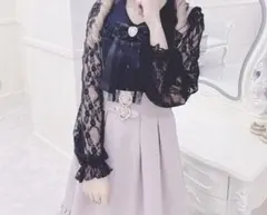 MARS 袖レースリボンブラウス ブラック