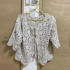 クロシェ編み 半袖カーディガン ホワイトのサムネイル