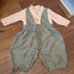 オレンジ グリーン 襟付きロンパース 70cm