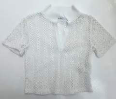 【即日発送】ZARA メッシュ ホワイト 半袖　ショート丈　Ｍサイズ