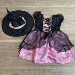 魔女のコスチューム 帽子付き ピンクと黒