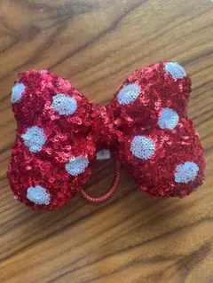 ディズニー ミニーちゃん リボン スパンコール ヘアゴム 赤