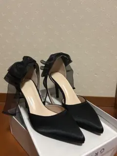 バックチュールリボンポインテッドトゥサテンハイヒール　[gd1456] ブラック