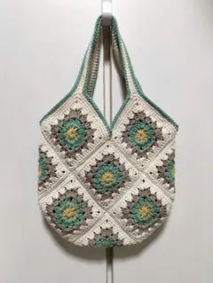 コットン100%　グラニーバッグ　ハンドメイド　かぎ針編み