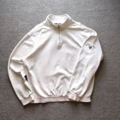90sナイキゴルフスウェットトレーナーハーフジップ刺繍ロゴ裏起毛短丈アイボリーL
