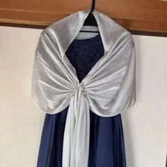 マザードレス　結婚式　ネイビー レーストップ ロングドレス　ボレロ付き（ラメ）