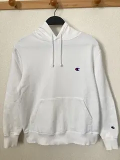 Champion ワンポイント 刺繍 スウェット パーカー　白　M