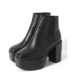 スクエアトゥ太ヒールサイドゴアショートブーツ