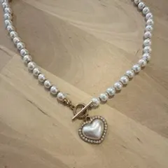 パール ハート ペンダント ネックレス 韓国 かわいい