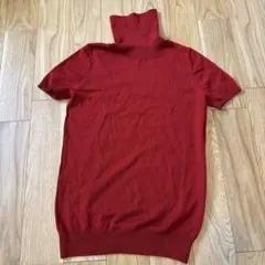 COMME CA ISM 赤 ハイネック 半袖ニット