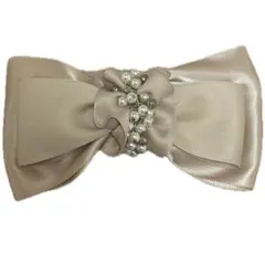 リボン　パール　バレッタ　髪飾り　ヘアアクセサリー　大きめ　お呼ばれ　フォーマル