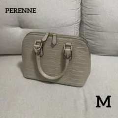 ⭐︎美品⭐︎ グレージュ　クロコダイル型押し ハンドバッグ　ペレンネ　PERENNE