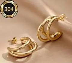 ☆人気大きめゴージャスフープピアス 金アレ ゴールド サージカルステンレス