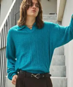 EMMA CLOTHES エマクローズ ニット ポロシャツ ブルー 長袖 L