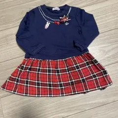 miki HOUSE 長袖ワンピース 90cm ネイビー/レッド