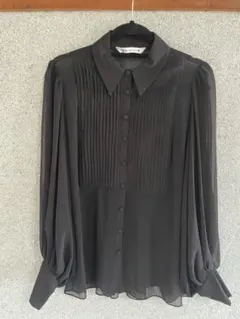 ZARA ブラック プリーツ 長袖シャツ L