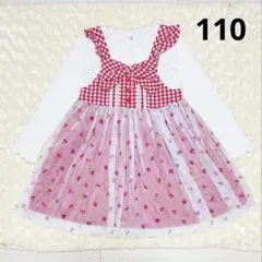 coeur a coeur110cm 長袖ワンピース　赤　チュール　チェック