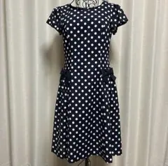 新品タグ付き　エムズグレイシー　 半袖膝丈ワンピース 黒×ベージュ　42 M's GRACY エムズグレイシー 半袖ワンピース 新品同様 サイズ:36