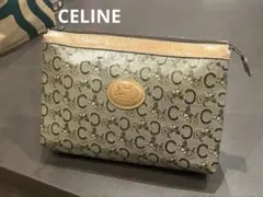 ビンテージ CELINE ポーチ PVC,GRY,総柄,馬車柄　M05 美品