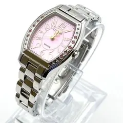 美品 シチズン wicca 腕時計 ダイヤ ソーラー ダイヤ ピンク文字盤
