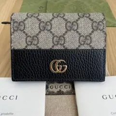 新品未使用　GUCCI グッチ　二つ折り財布　ミニ財布　GGスプリーム×黒
