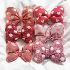 ディズニー　スパンコール　ヘアゴム　リボン　赤　ピンク　ハート　まとめ売り　♡
