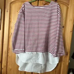 赤ボーダー重ね着風トップスLLサイズ