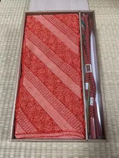 【正絹・逸品】　振袖　高級総絞り帯揚げと帯締めセット　新品　赤橙色