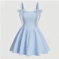 sheinライトブルー リボン付きミニワンピース