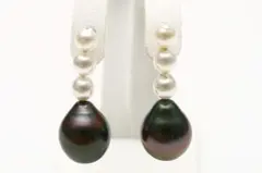タヒチ黒蝶真珠/アコヤ真珠パールピアス　d1007ing10