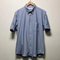 ユニクロ ノンアイロンジャージーシャツ ストライプ ホワイト ブルーライン XL