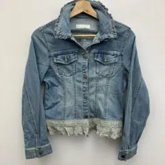 PINK HOUSE 襟・裾ピコレース付きクロップドデニムジャケット Mサイズ