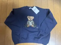 Slapslip新品130センチクマ刺繍 ネイビー トレーナー綿100