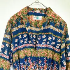 aidma ワンピース 【9】ロング フラワー ネイビー ボタン 上品 紺色