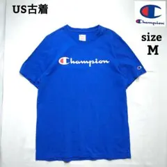 US古着 チャンピオン 半袖Tシャツ プリントTシャツ プリントロゴ ブルー M