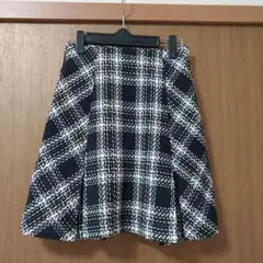 黒白チェック フレアスカート ツイード
