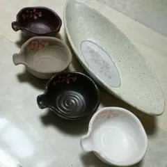 陶器の食器セット 花模様 ５点セット