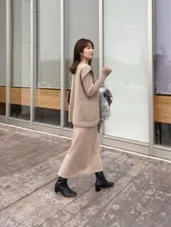 再値下げ！Chez toi シェトワベージュ ベストニットワンピースセットアップ