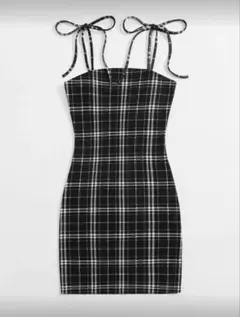 【SHEIN】チェック柄 キャミワンピース 黒