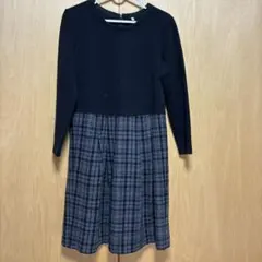 無印良品 黒とグレーのチェック柄ワンピース S