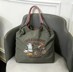 【最安値】 新品 紀ノ国屋 刺繍 エコバッグ CAFE & CROISSANTのサムネイル
