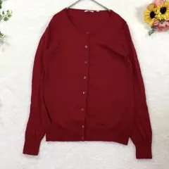 UNIQLO ウール100% クルーネックカーディガン L レッド 赤 羽織り