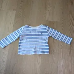 ポロ刺繍付き長袖ストライプTシャツ