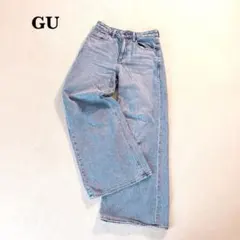 ジーユー GU デニムワイドパンツ ライトブルー S 綿 カジュアル