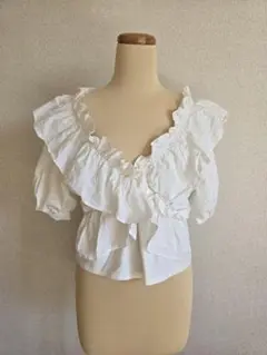ZARA フリルデザイン ホワイトシャツ Sサイズ