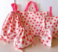 【匿名配送】ハンドメイド　入園入学5点セットNO.299 いちご柄