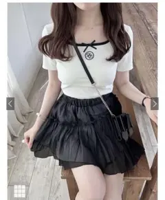 配色リボンロゴ刺繍テレコリブトップス［pm418a］アイボリー