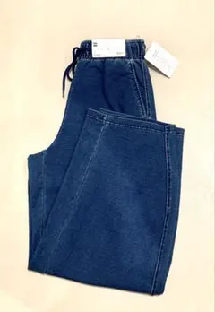 GU womenデニムスウェットバレルレッグパンツQ 65ブルー　S